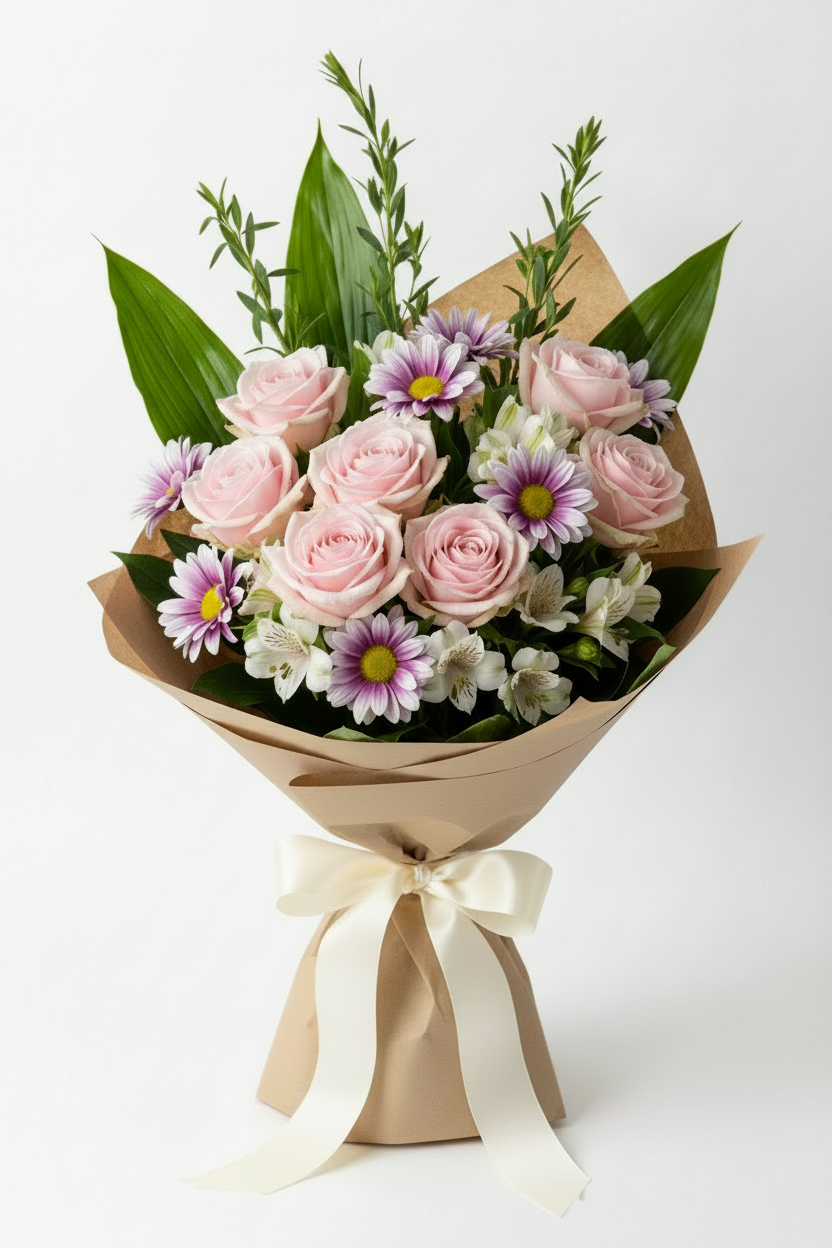 Bouquet di Rose rosa e Gigli degli incas bianchi (complicità/novità)
