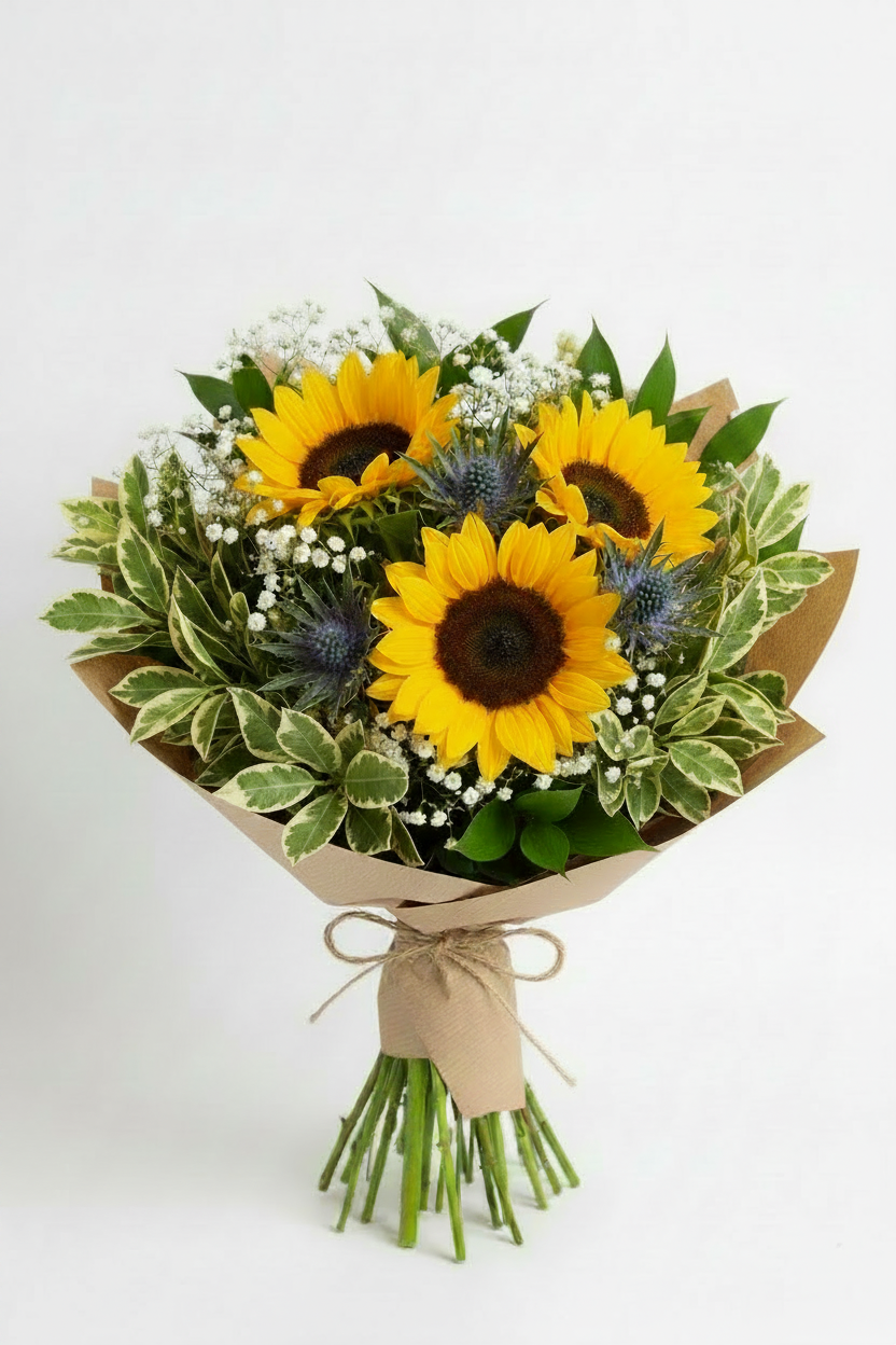 Bouquet di Girasoli ed Eringio (incoraggiamenti/buon auspicio)