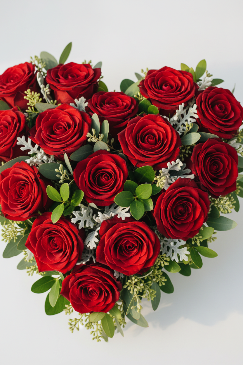 Cuore di rose rosse (composizione romantica)